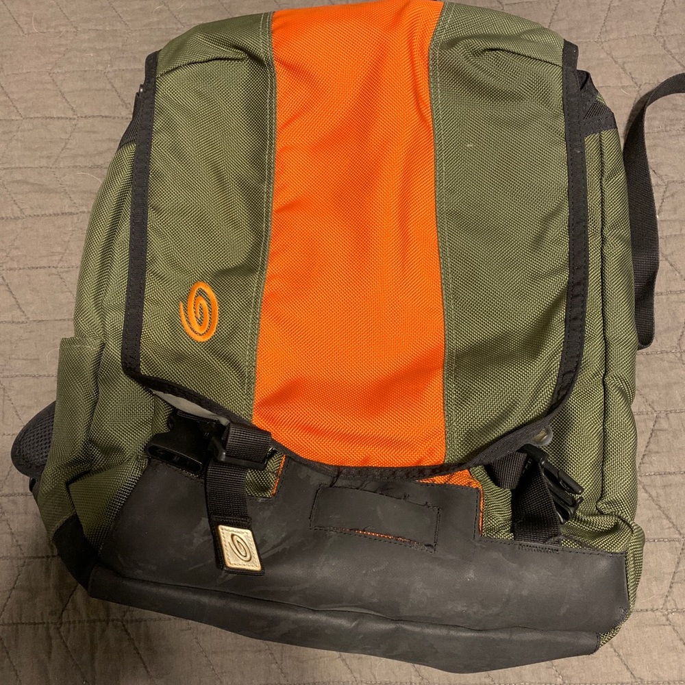Timbuk2 orange and green laptop backpack